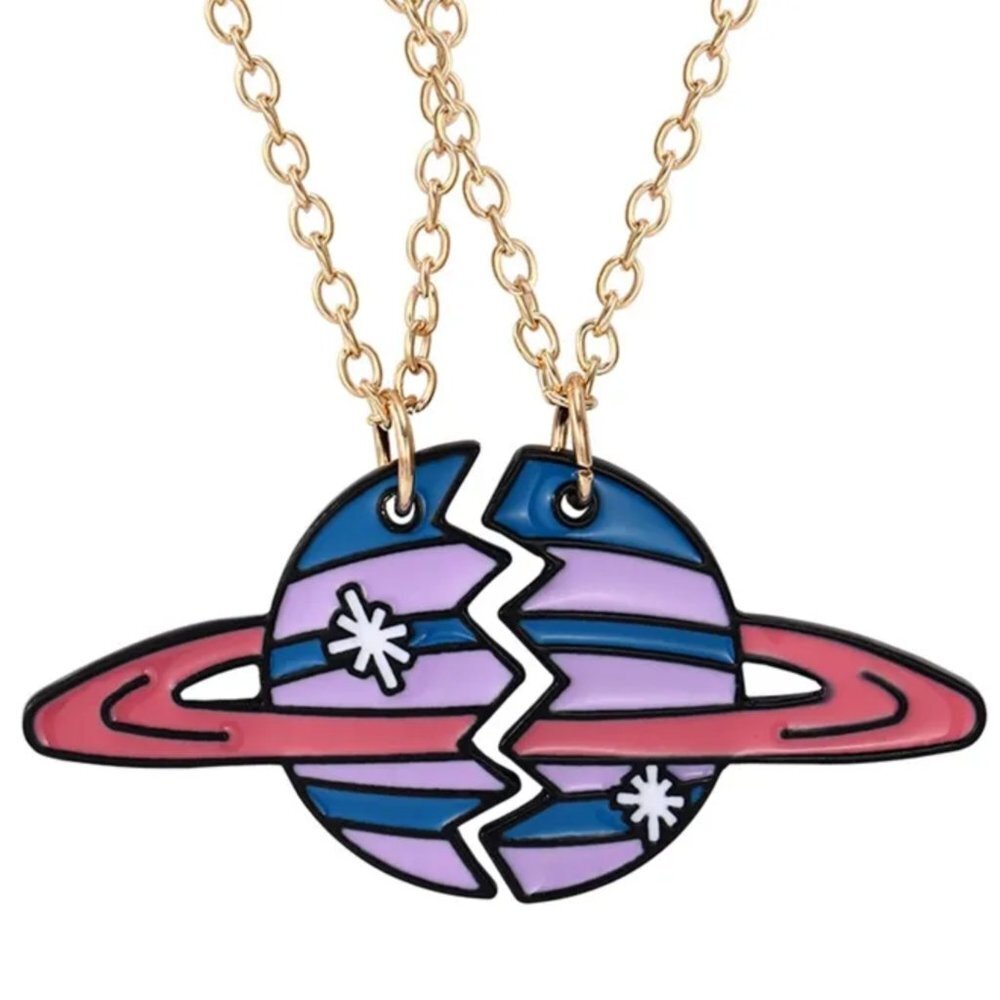 BFF Friend necklaces 2 halves of a ringed Planet like Mars